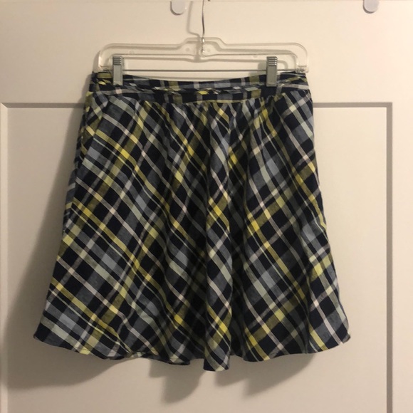 Blue-yellow Kaylea Plaid Linen Skater Skirt - Picture 4 of 4
